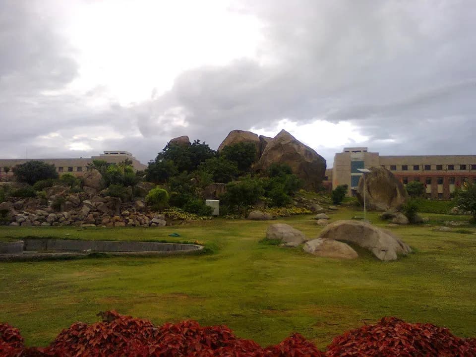 Rock garden and academic block at BITS Hyderabad